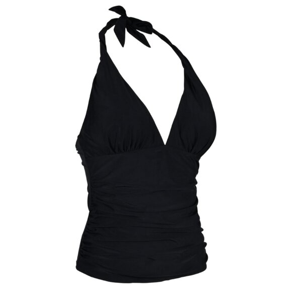 Women's Plus Size Ruched Black Tankini Swimsuit Top Size 18 - Picture 2 of 12